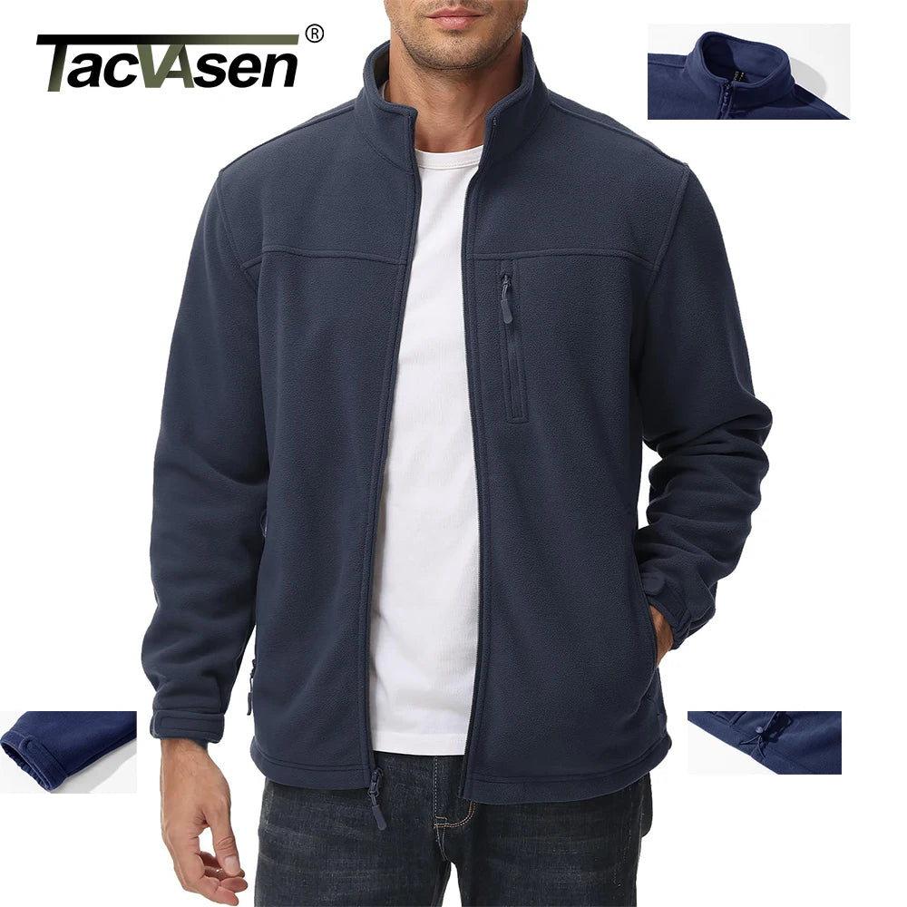 TACVASEN Men's Thermal Fleece Jacket Stand Collar Full Zip Windbreaker