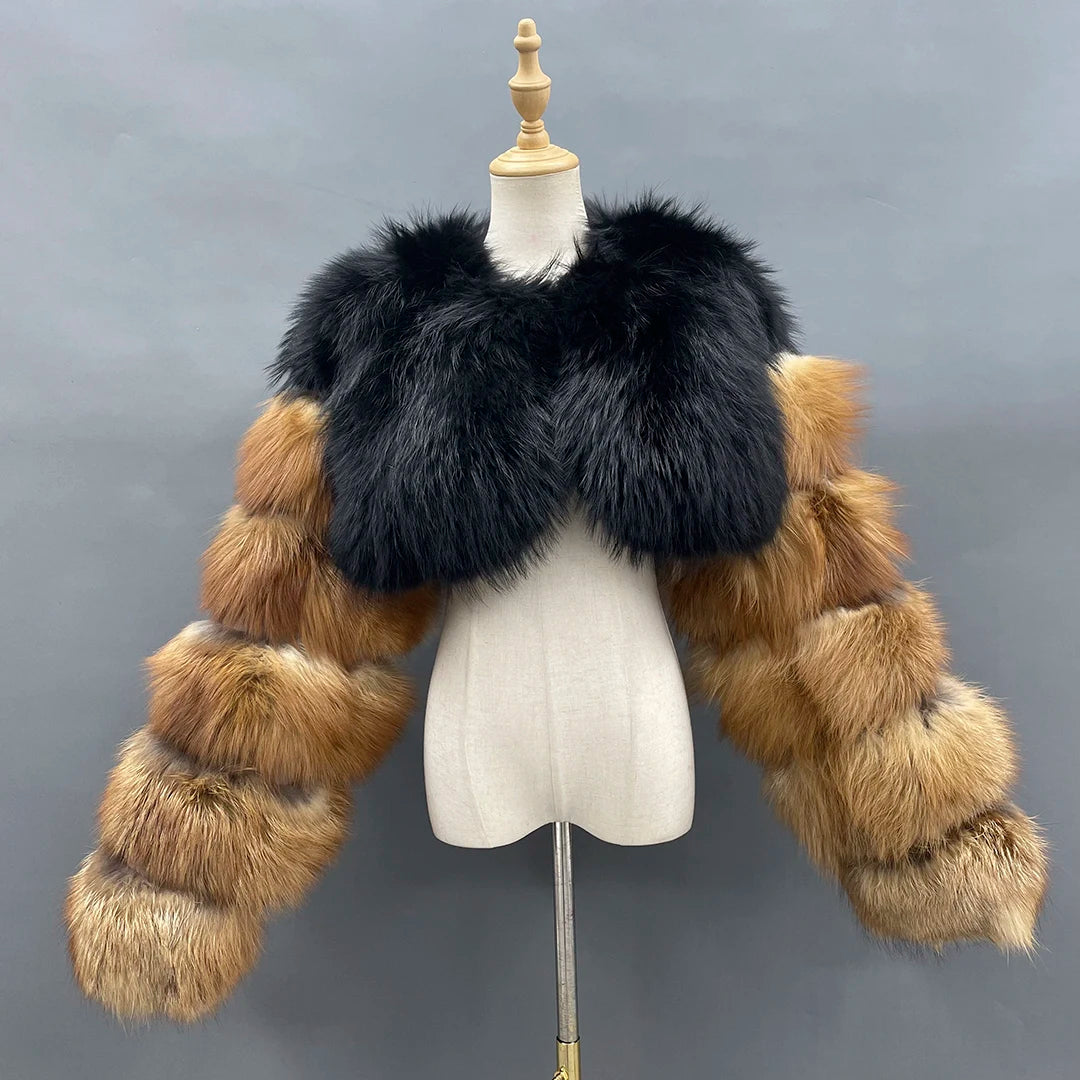 MISSJANEFUR 2022 New Fur Coat Women Cropped Luxury Real Silver Fox Fur Jacket Fashion Warm Custom Natural Raccoon Fur Winter