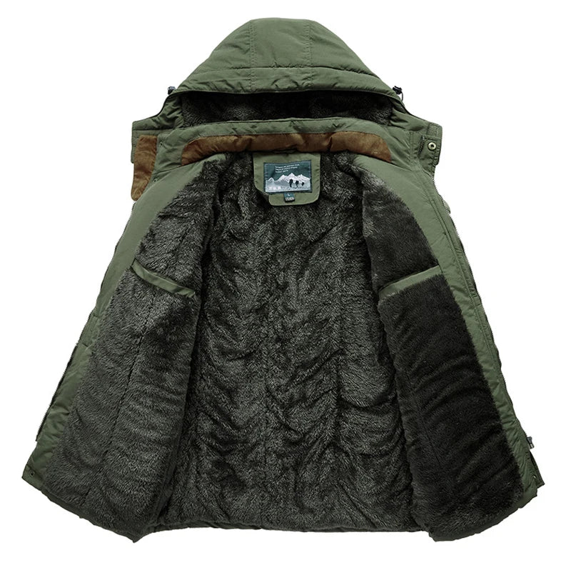 Big Size Multi-Pocket Men's Winter Jacket Fleece Linning Outdoor Parka Coat Hooded Windbreaker Military Thick Warm Outerwear