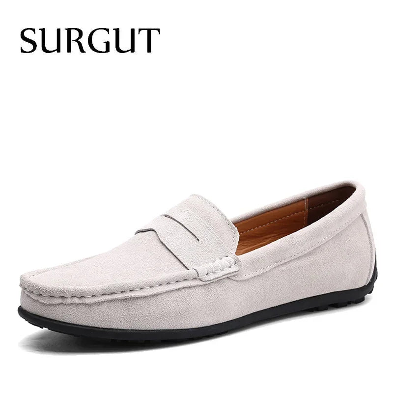 Mocasines de verano para hombre marca SURGUT, estilo casual, suaves, de alta calidad, zapatos planos de cuero auténtico, estilo italiano para conducir.