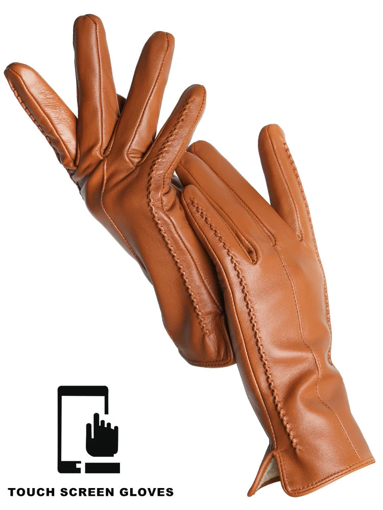 Damen-Lammfellhandschuhe Winter Warm mit Plüschfutter