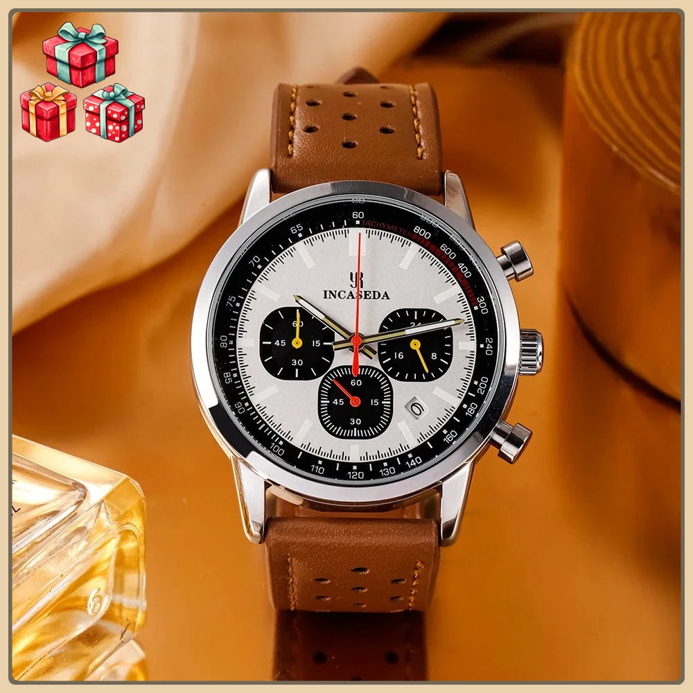 Multifunctional Luminous  Watch Quartz Leather Waterproof Sports Chronograph