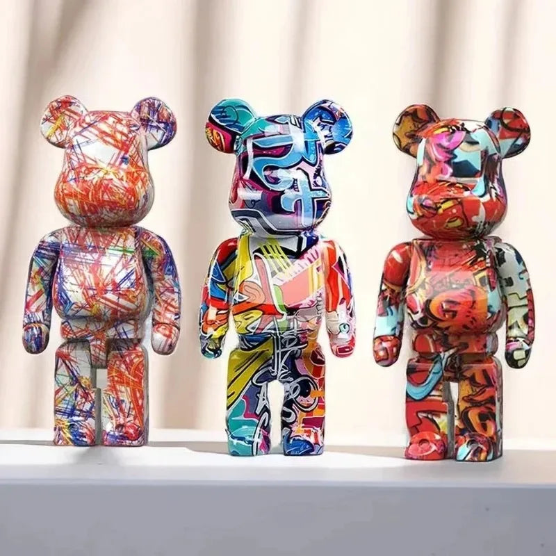 Figura de oso de grafiti de 27 cm/10 pulgadas, decoración del hogar, adorno abstracto de animal, alcancía, escultura moderna para habitación, decoración de mesa