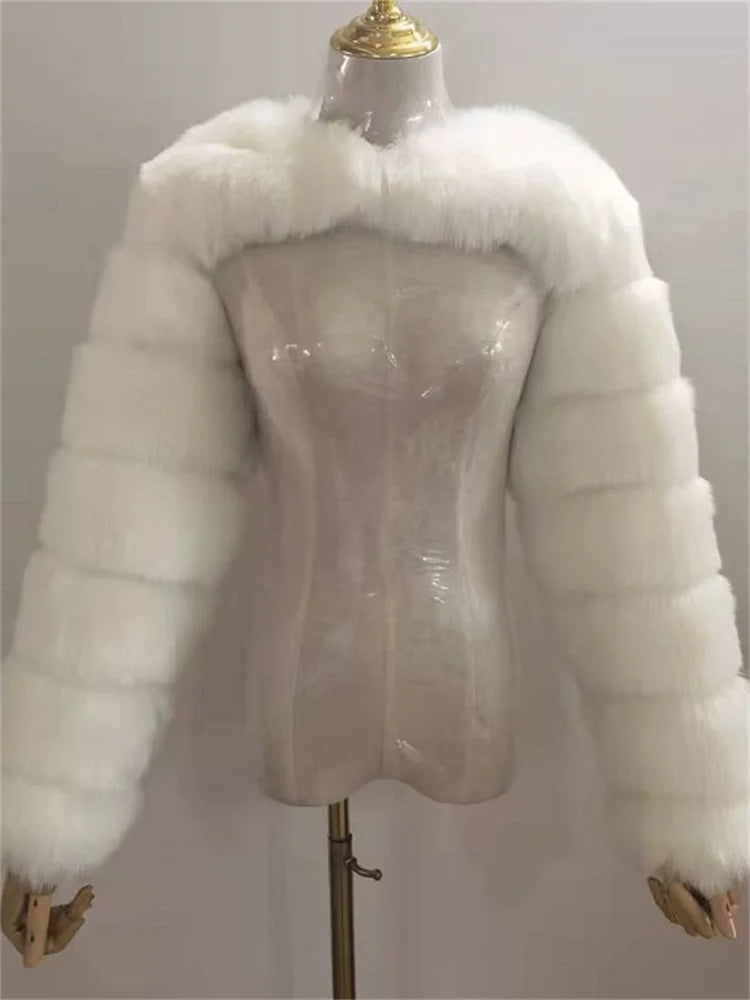 Winter Warm Clothes 2022 Pink Black Faux Fur Coats Women Long Sleeve Crop Top Gray White Faux Fur Jackets for Women Wholesale