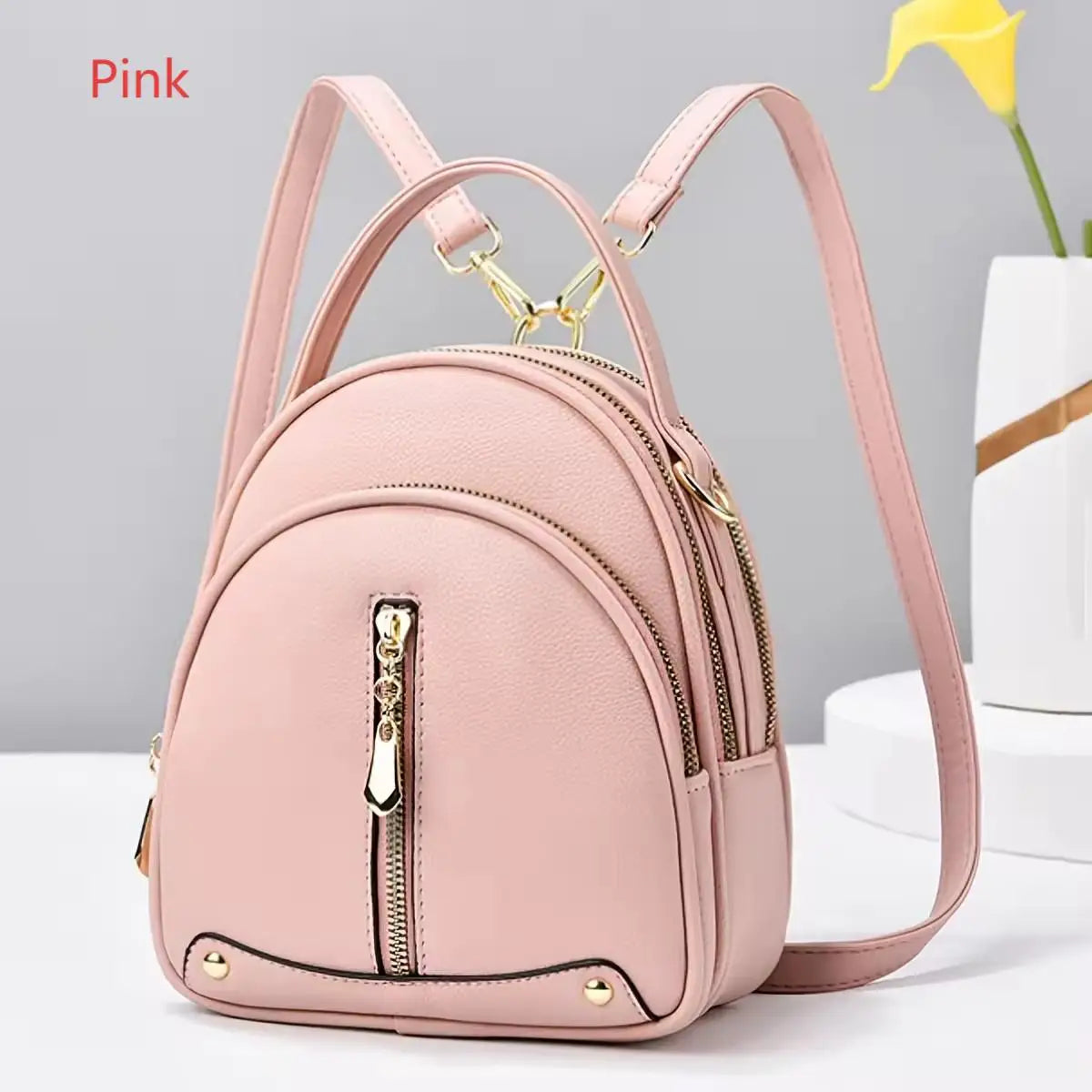 Lightweight Small PU Leather Backpack for Women 3-Way Convertible Crossbody Bag