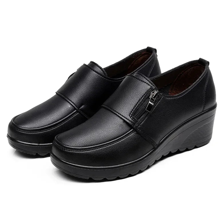 BEYARNE  Spring Autumn Women's Fashion Pumps Shoes Woman Genuine Leather Wedge Single Casual Shoes Mother High Heels shoesE175