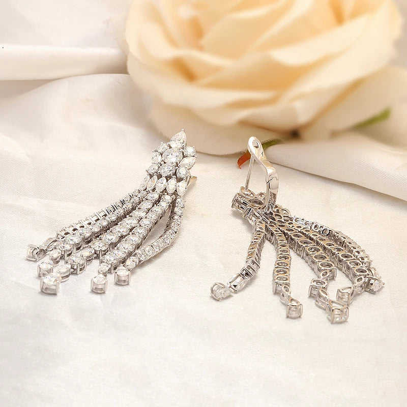 Pendientes de borla de moissanita en oro blanco de 10K AEAW para mujer, joyería fina hecha a mano para regalo de compromiso, novia o fiesta, nuevo