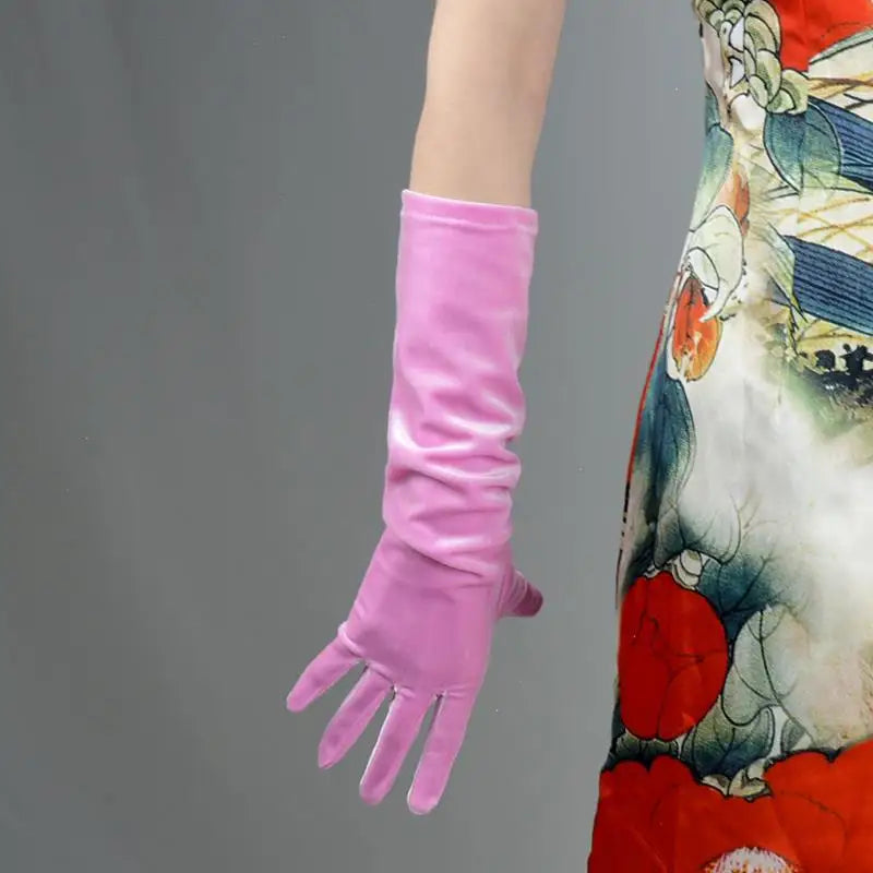 Velvet Gloves 70cm Extra Long Black Opera Female High Elastic Swan Velour Gold Velvet Touchscreen Women Evening Gloves WSR26