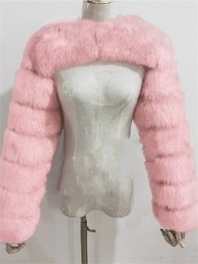 Vêtements d'hiver chauds 2022 manteaux en fausse fourrure rose noir femmes haut court à manches longues vestes en fausse fourrure gris blanc pour femmes en gros
