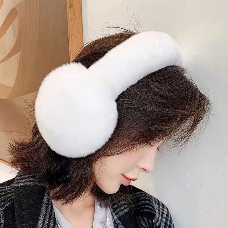Ear Muffs for Women Winter EarWarmers Soft Warm Cable Furry Real Rex Rabbit Ear Covers for Cold Weather – grey, beige, grey1