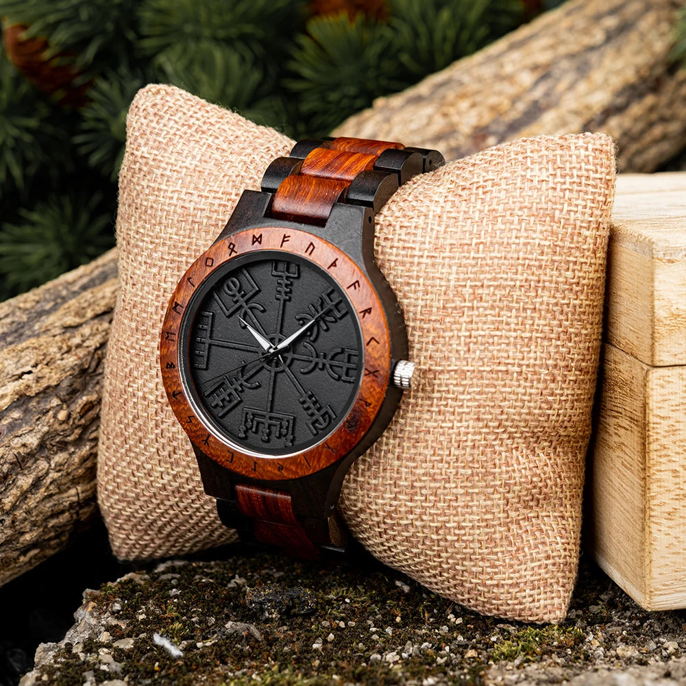 BOBO BIRD Watches for Man Viking Odin Rune Men Quartz Wristwatches Cultural Totem Dail With Wooden Strap Reloj De Hombre