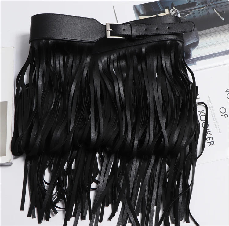 Street Shot Model Style Belt European American Fashion Extra Long Tassel Waistband Women's Waist Seal Leather Cummerbunds Skirt