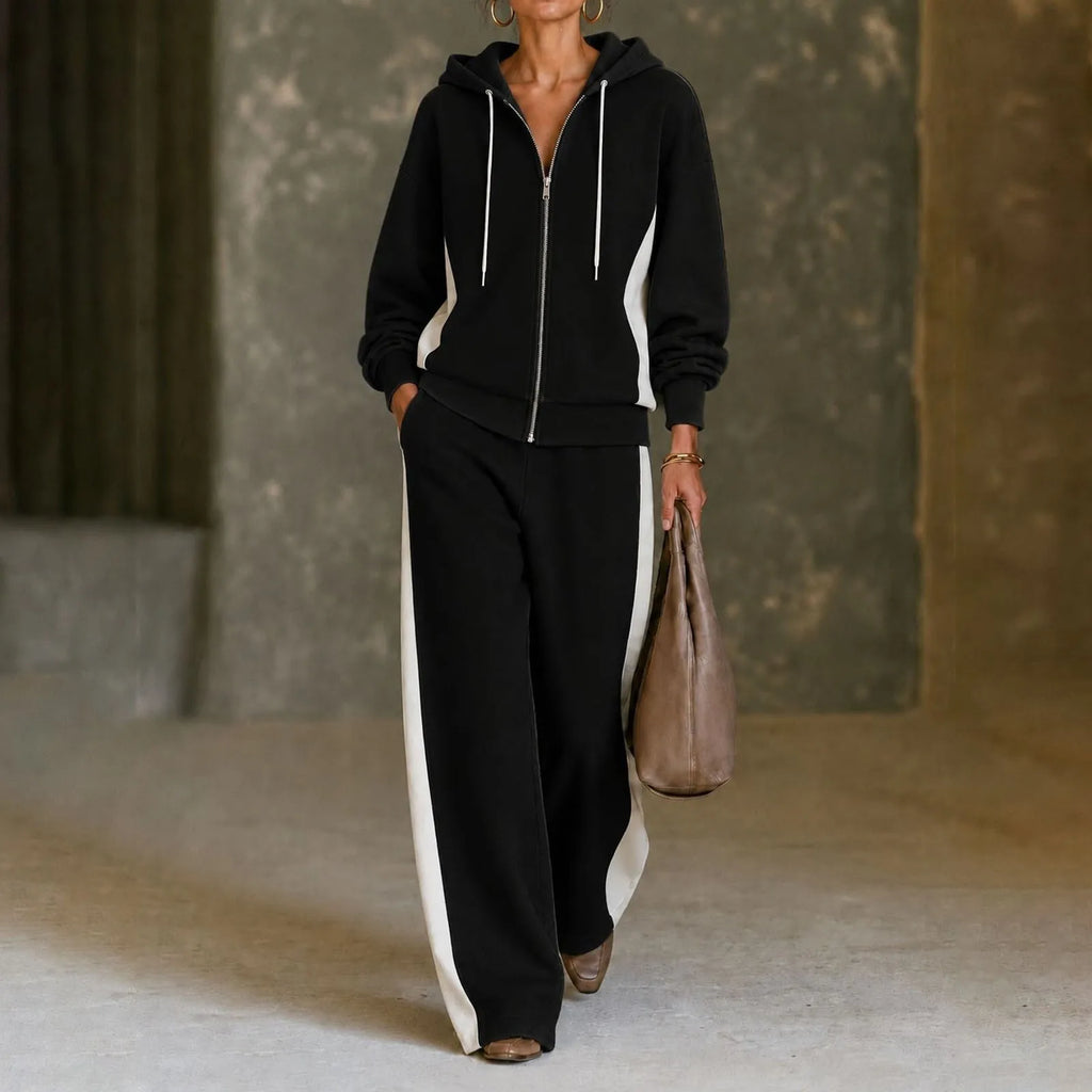 Women's Polyester 2-Piece Sweat Set Zip Hoodie and Baggy Pants