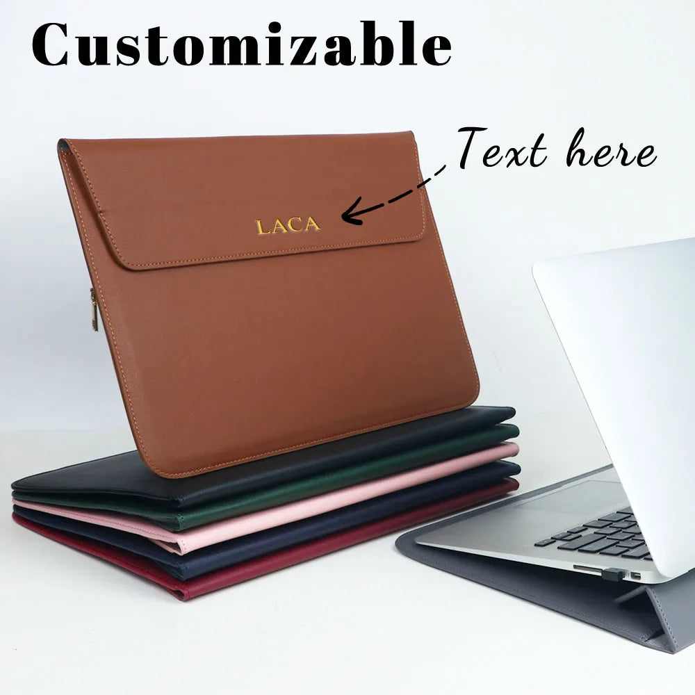 Customized Name PU Leather Men's and Women's Laptop Case Bag 13/15 English Computer Stand Computer Bag