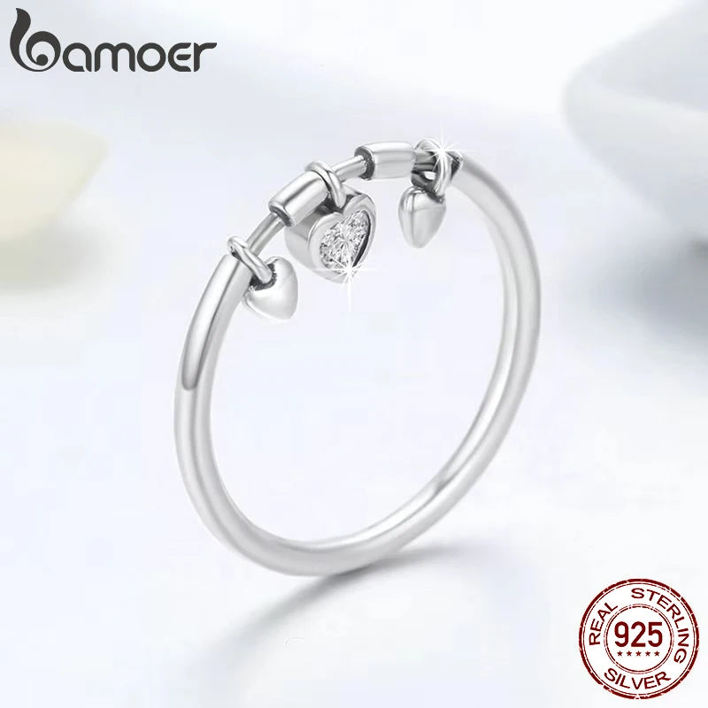 BAMOER 925 Sterling Silver Glittering Heart Clear CZ Anel Female Ring Women Wedding Engagement Jewelry SCR215
