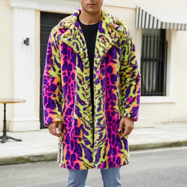 Chaqueta cárdigan de invierno con estampado de leopardo para hombre 2025, abrigo tipo parka cálido, prenda exterior gruesa de piel sintética, abrigo de felpa polar, sobretodo multicolor