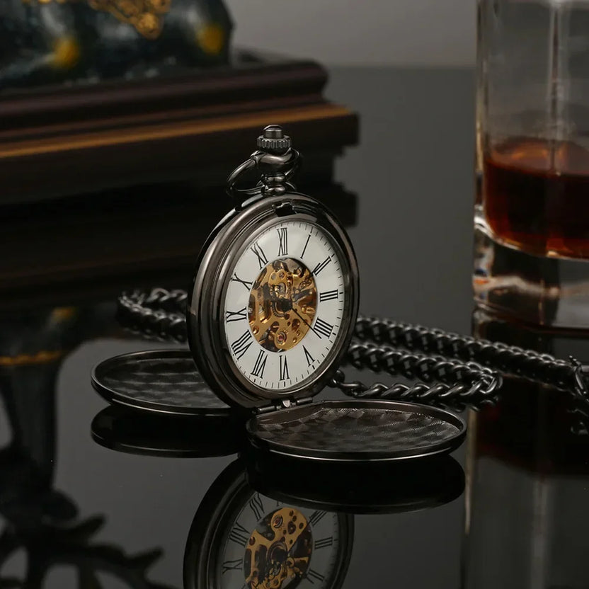 Nowy męski mechaniczny zegarek kieszonkowy nakręcany ręcznie, tarcza typu skeleton, naszyjnik steampunk, wisior, zegarek vintage, prezent na ślub