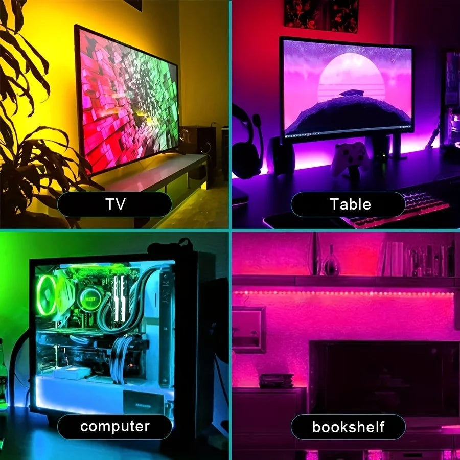 RGB LED Strip Lights TV Background 3 Keys Button Control Flexible Adhesive Tape Suitable for Game Room Halloween Christmas Decor
