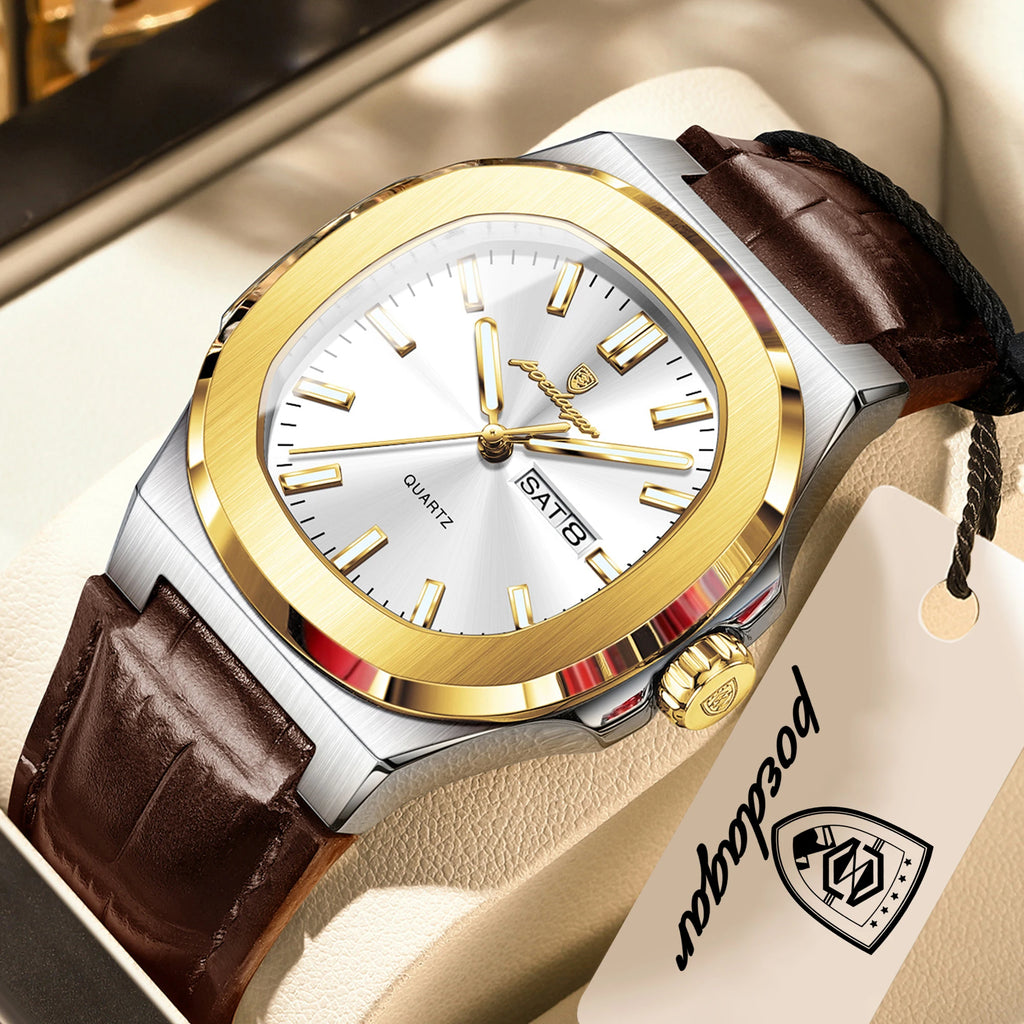 POEDAGAR Men's Fashion Leather Strap Waterproof Wristwatch