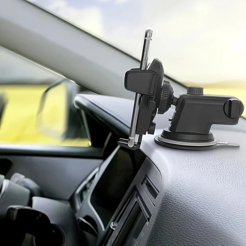 Car Phone Bracket with Outlet Navigation Frame - Multi-Functional, Front Glass Suction Cup, Telescopic Mechanical Arm