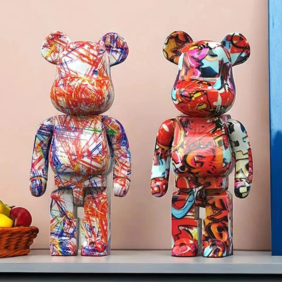 Figura de oso de grafiti de 27 cm/10 pulgadas, decoración del hogar, adorno abstracto de animal, alcancía, escultura moderna para habitación, decoración de mesa