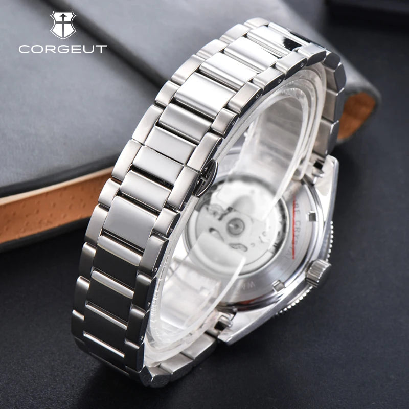 Gustom Logo Automatic Mechanical Men Watch 41mm NH35 Movement Sapphire Steel Strap Watch Waterproof Luminous 90 Ring Corgeut