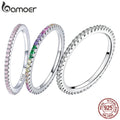 BAMOER 925 Sterling Silver Full Zircons Band Ring Rainbow CZ Geometric Stackable Circle Rings for Women Wedding Jewelry Gift