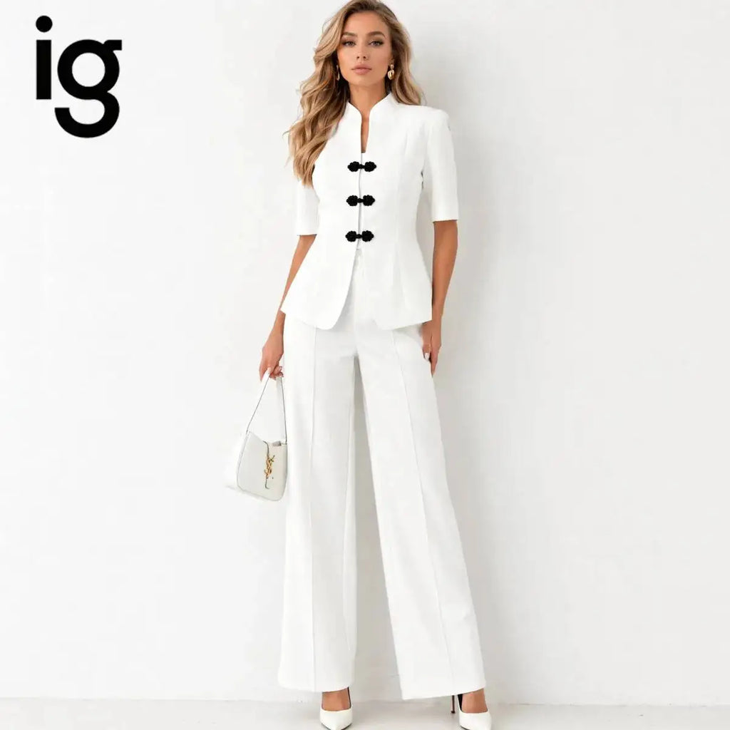 Damen-Zweiteiler: Blazer mit Stehkragen und High-Waist-Hose