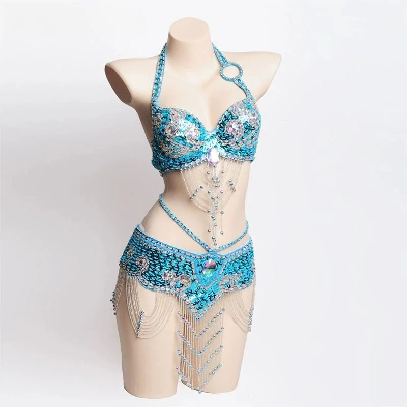 Women's Oriental Belly Dance Costume Bra and Belt Set Polyester
