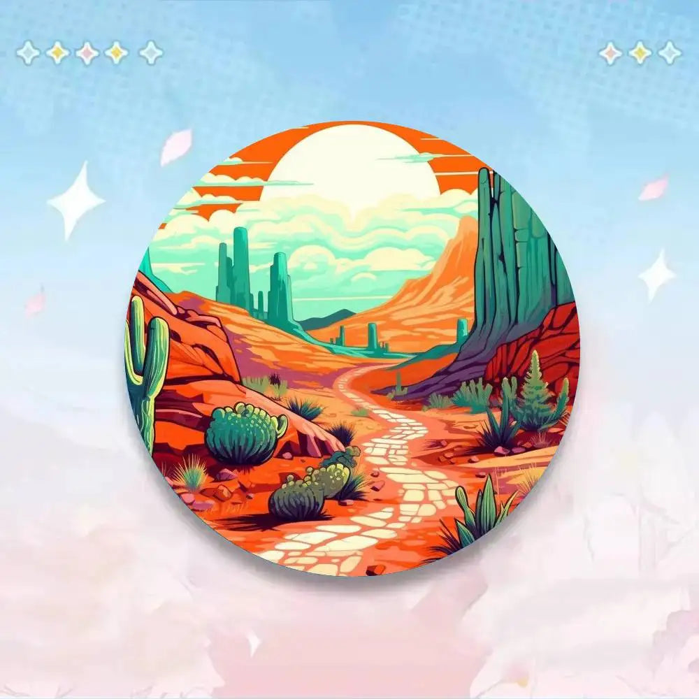 Cactus Sunset Cartoon Round Badge Lapel Pins For Backpacks Briefcase Laser Brooch Clothes Gifts