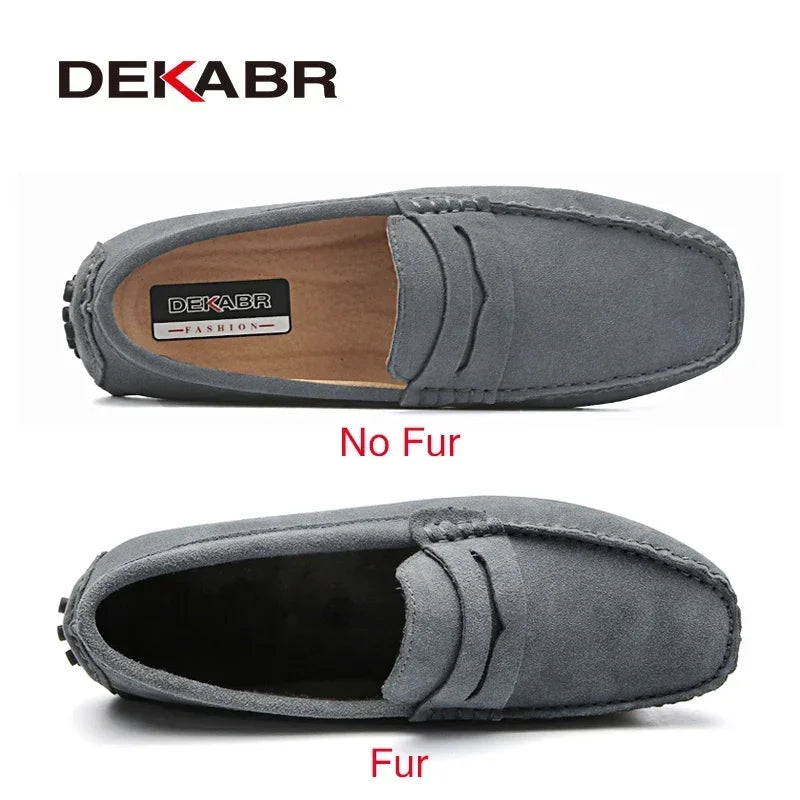 Mocasines de verano estilo moda marca DEKABR, zapatos tipo loafer para hombre de piel auténtica de alta calidad, zapatos planos tipo gommino para conducir.