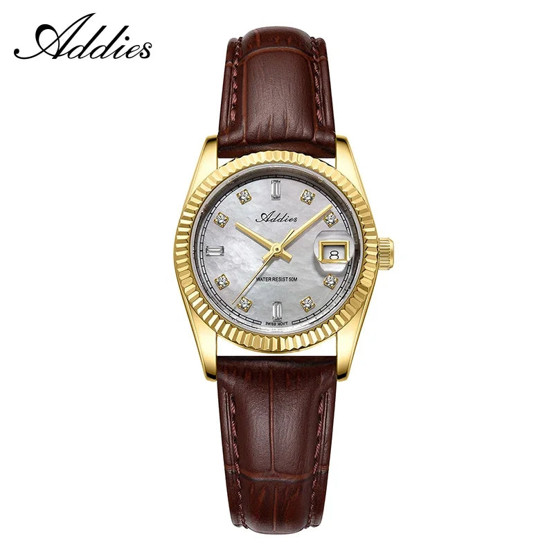 ADDIES New Luxury Women's Watches 28mm Sapphire Glass 50m Waterproof 316L Stainless Steel Business Quartz Wristwatch for Woman