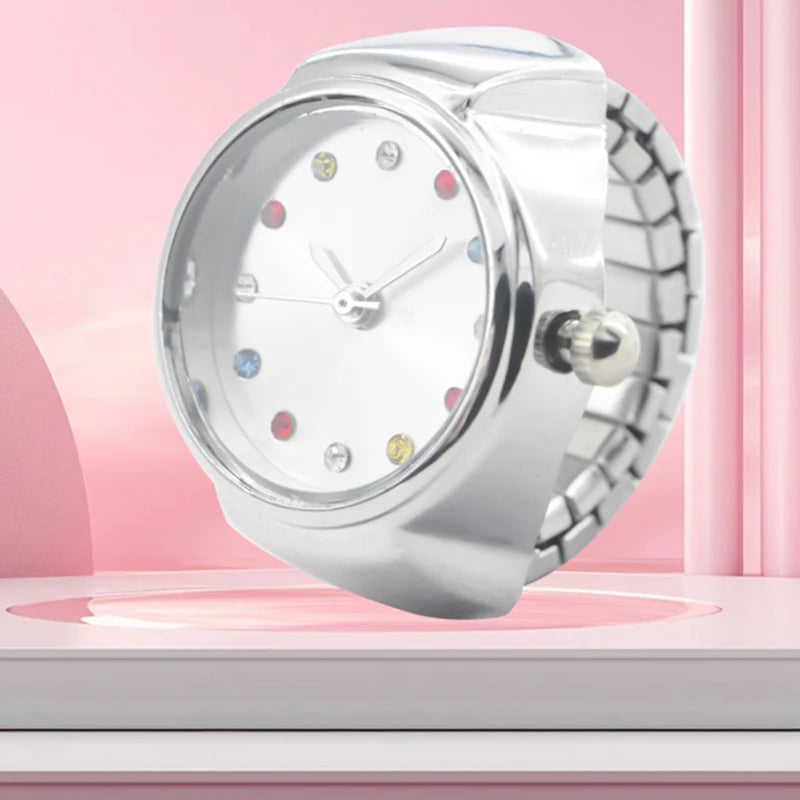 Wecin Alloy Case Round Dial Quartz Ring Watch for Men and Couples