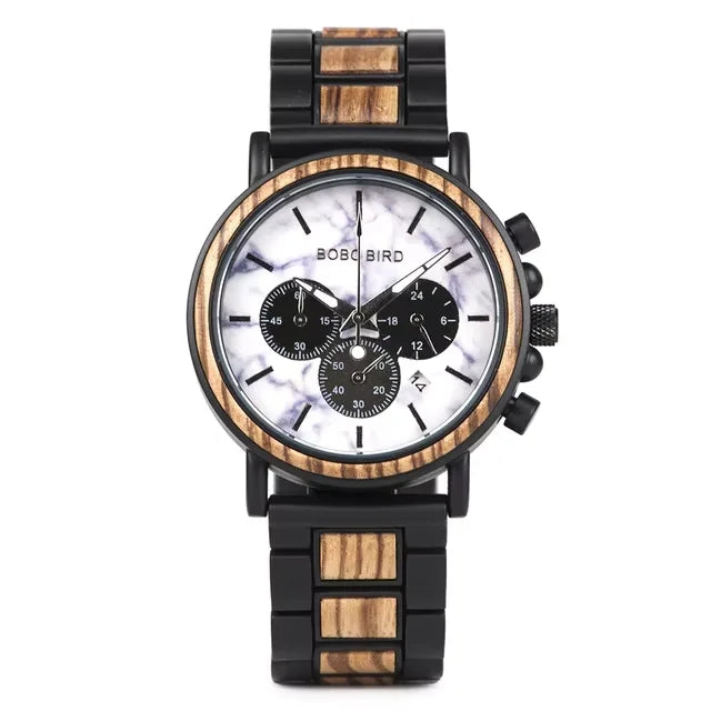 BOBO BIRD Wooden Watch Men's Quartz Wristwatch Military Chronograph Top Fashion Waterproof Clcok Great Gift Box Reloj Hombre