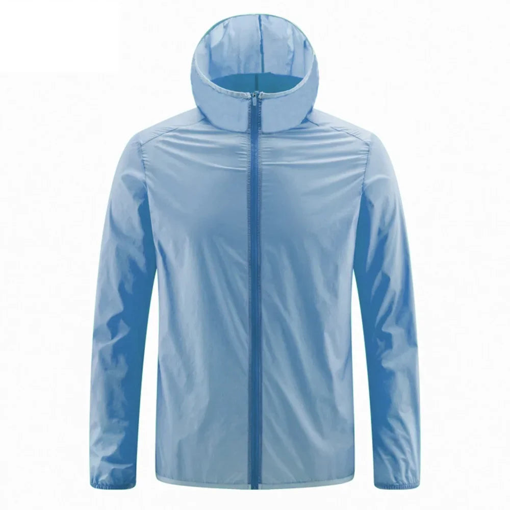 Chaqueta de verano para hombre con protección solar, ligera, transpirable, de seda de hielo, con capucha, de secado rápido, resistente a los rayos ultravioleta para exteriores.