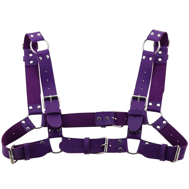 Arnés de pecho punk sexy para mujer y hombre, cadena corporal de metal enjaulado ajustable, gargantilla de cuero sintético, collar llamativo para fiesta y clubwear