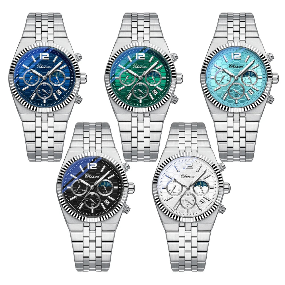 Reloj de cuarzo para hombre CHENXI de estilo ejecutivo con correa de acero inoxidable