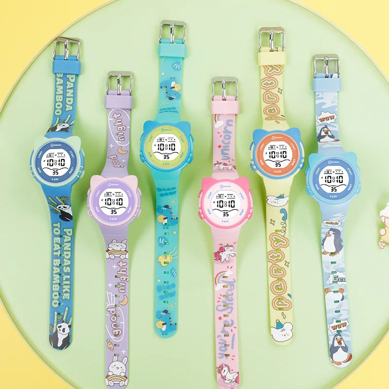 Relojes electrónicos infantiles de dibujos animados para niñas, lindos relojes de pulsera multifuncionales con despertador y resistentes al agua para estudiantes y niños