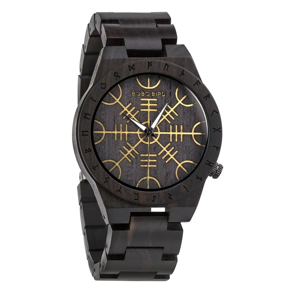 BOBO BIRD Wooden Watch Men Watches Luxury Retro Ebony Wristwatch Timepiece Compass Clock Customize Great Gift Box Reloj Hombre