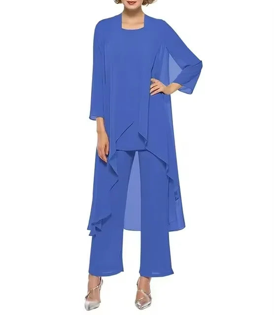 Womens 3-Pieces Set Mother of Bride Dress Party Dress Pant Suits Bussiness Elegant Formal Chiffon Plus Size for Formal Wedding