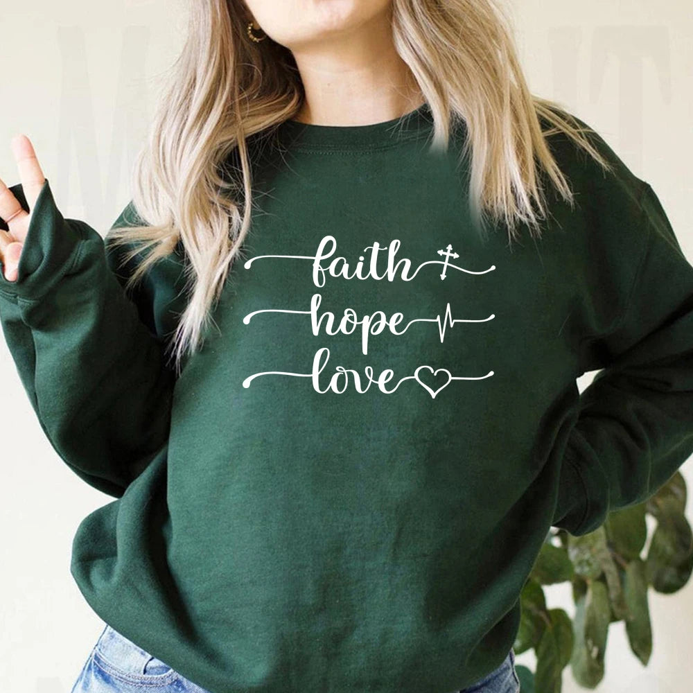Faith Hope Love Sweatshirt Vertical Cross Religious Pullover Women Christian Bible Verse Crewneck Sweatshirts Funny Sayings Tops