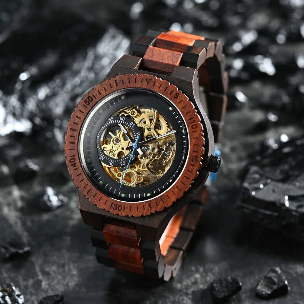 BOBO BIRD Wooden Mechanical Automatic Wristwatch for Men with Luminous Hands