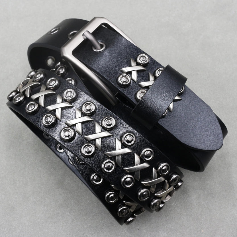 Heavy Metal Punk Belt Genuine Leather Hip Hop Belts for Men Cross Rivet Jeans Belt Male Strap Ceinture Homme Designer Belt