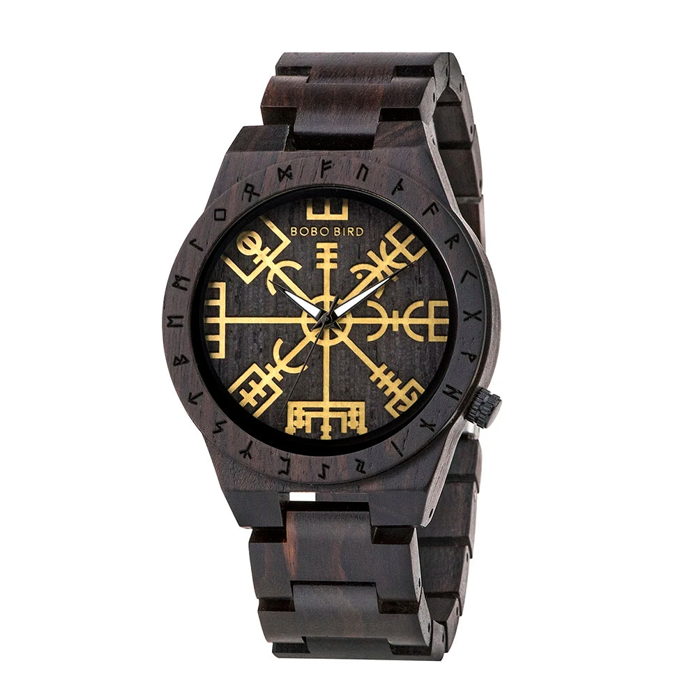 BOBO BIRD Watches for Man Viking Odin Rune Men Quartz Wristwatches Cultural Totem Dail With Wooden Strap Reloj De Hombre