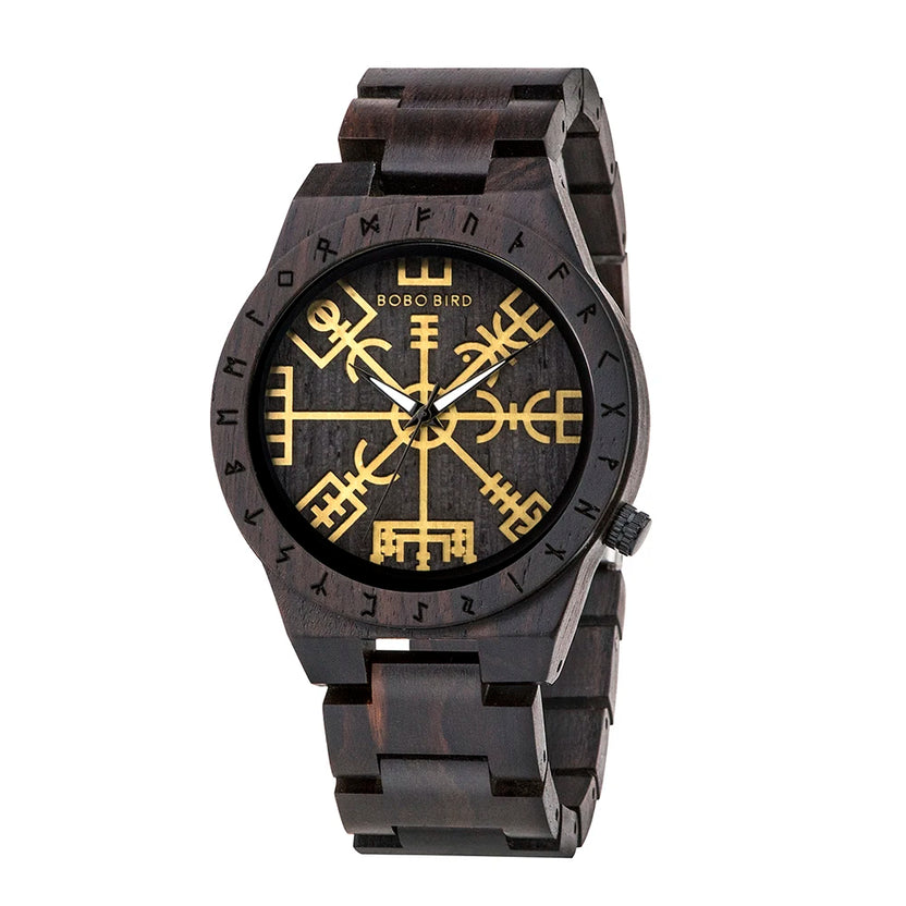 BOBO BIRD Watches for Man Viking Odin Rune Men Quartz Wristwatches Cultural Totem Dail With Wooden Strap Reloj De Hombre