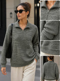Women’s Long Sleeve Collared Top, Half Zip Everyday Pullover for Street Style and Going Out, Comfortable Loose Cut with Clean Lo