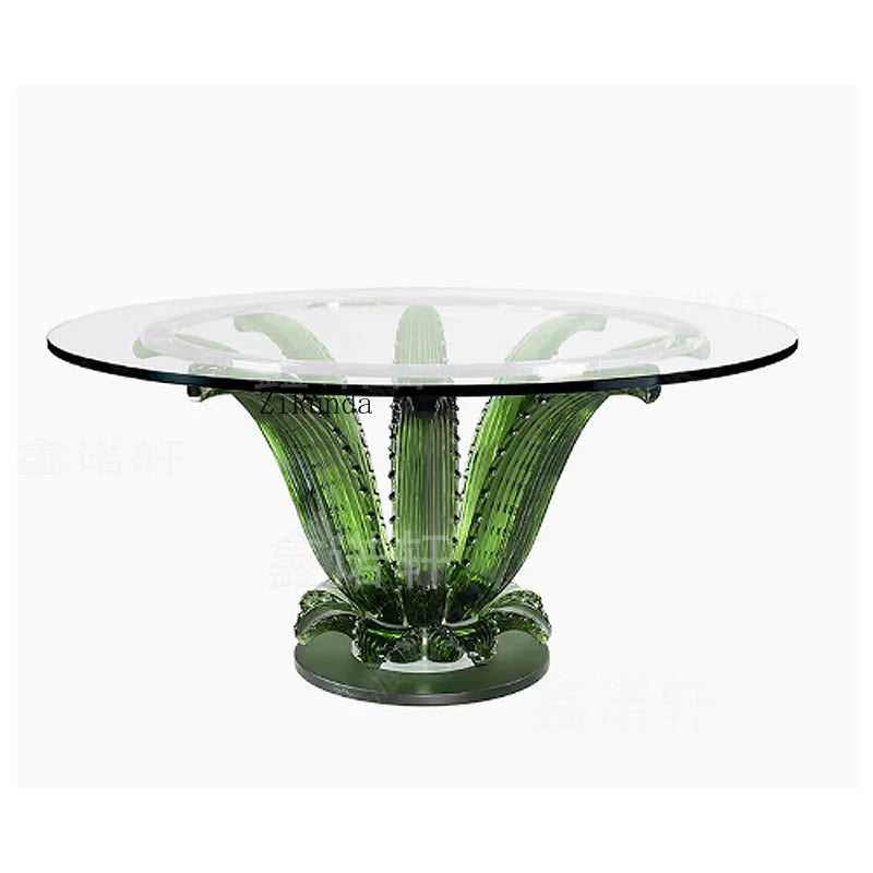 Mesa de comedor de resina transparente de alta calidad, mesa de centro tipo pétalo, mesa redonda de cristal