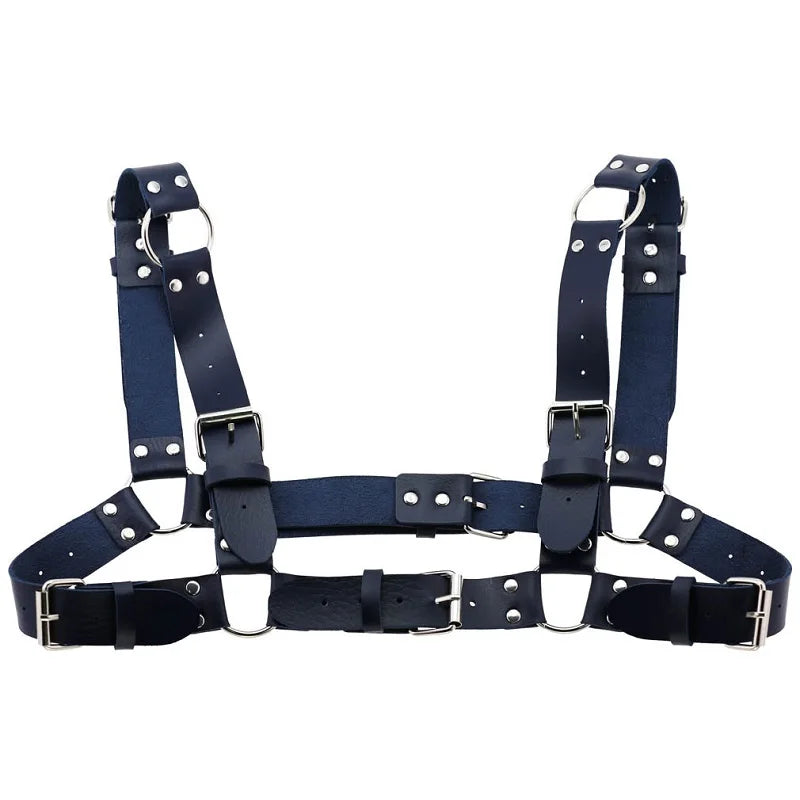 Arnés de pecho punk sexy para mujer y hombre, cadena corporal de metal enjaulado ajustable, gargantilla de cuero sintético, collar llamativo para fiesta y clubwear