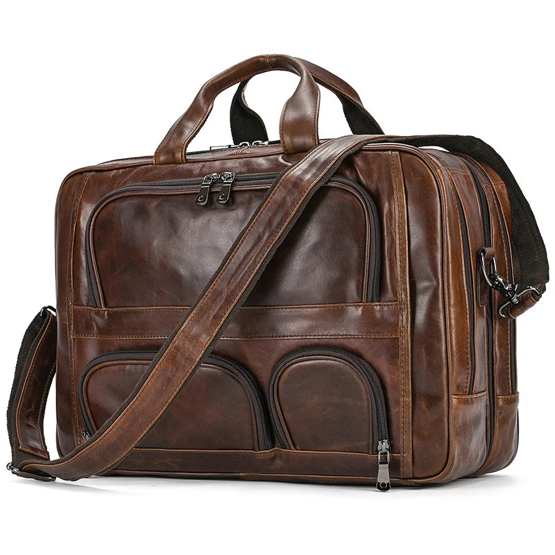 17.3 Inch Laptop Briefcase Genuien Leather Laptop Bag Business Travel Tote Bags Handbags for Men Male Large Brief Case Bag Retro