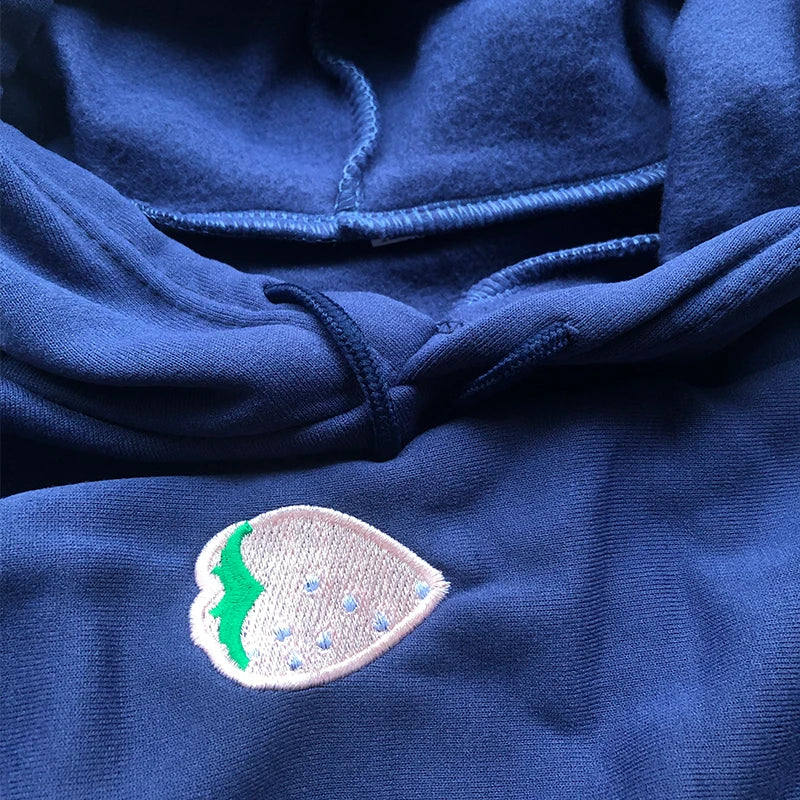 Lawendowo-różowa bluza oversize w stylu Harajuku z haftem truskawki, jesienno-zimowa, damska, kawaii, luźna, z długim rękawem, XXL